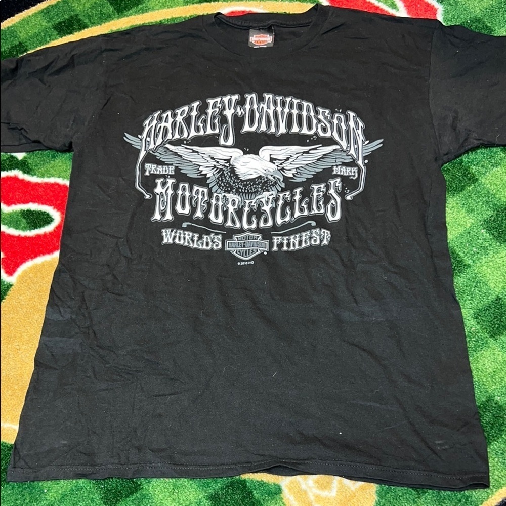 Harley Favidson Mens Tshirt L Black Short Sleeve Unleashed Adrenaline NH